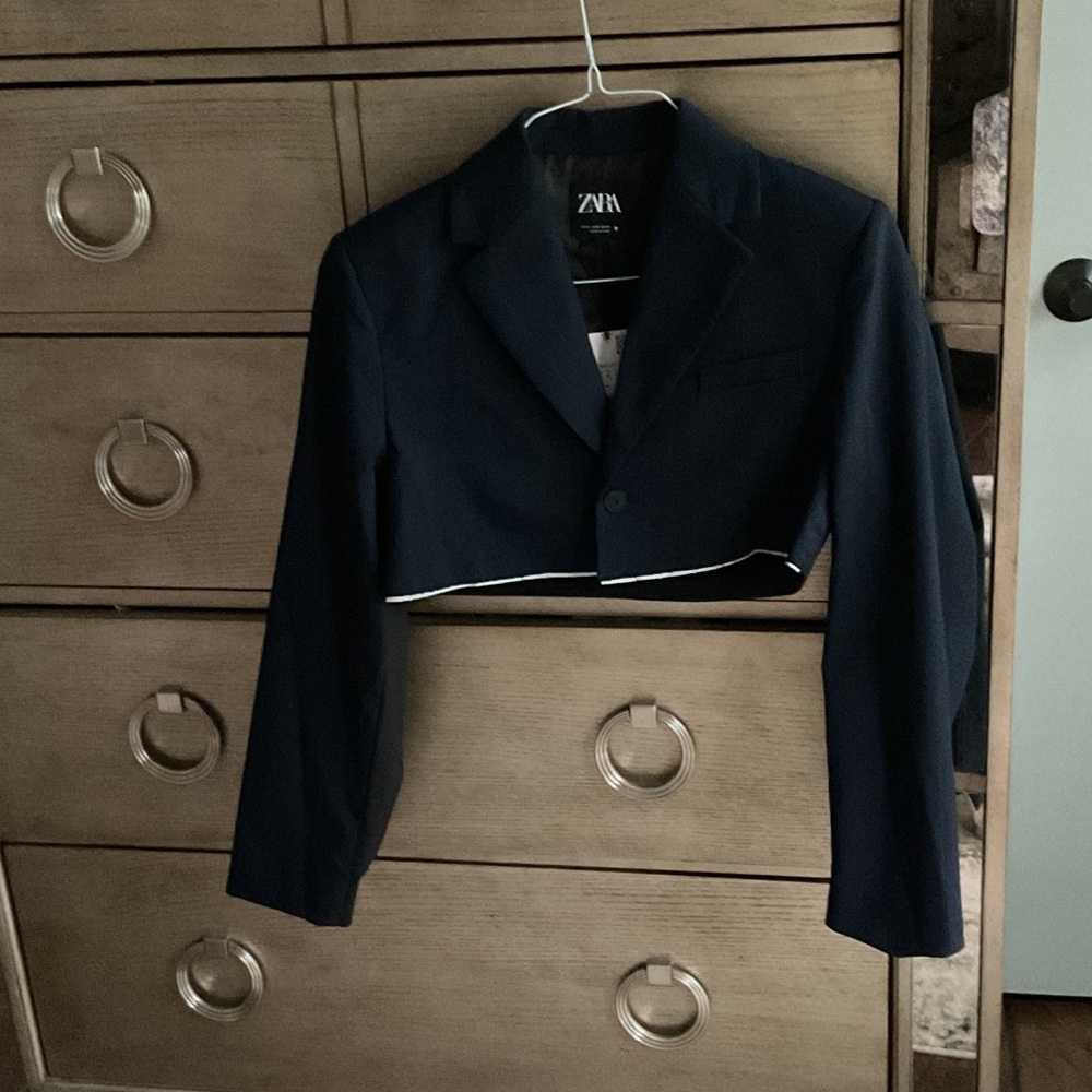 Zara Women's Dark Blue Cropped Blazer, size s ,new - Picture 3 of 9